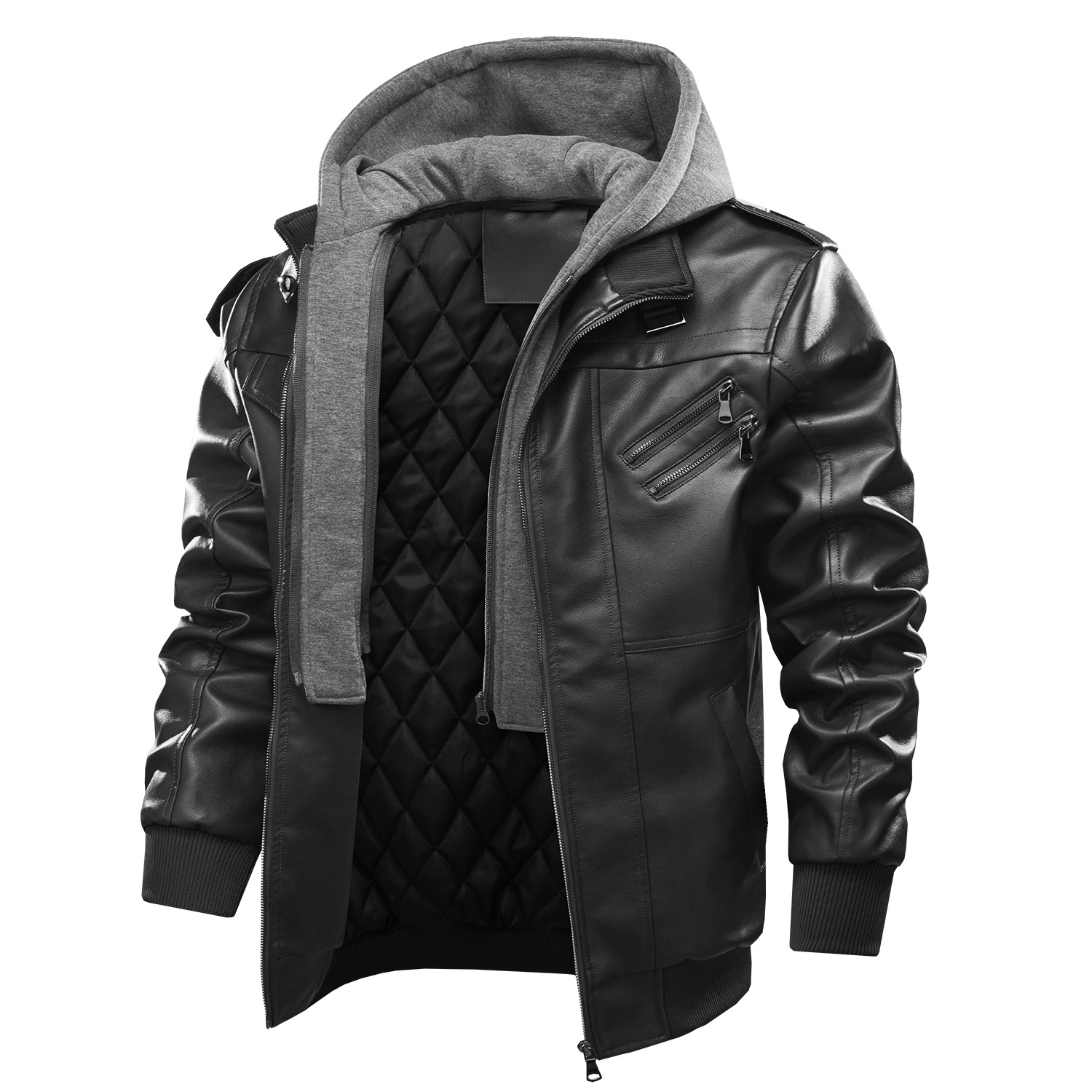 US$ 69.99 - Motorcycle PU Leather Jacket Cotton Warm Men's Jacket ...