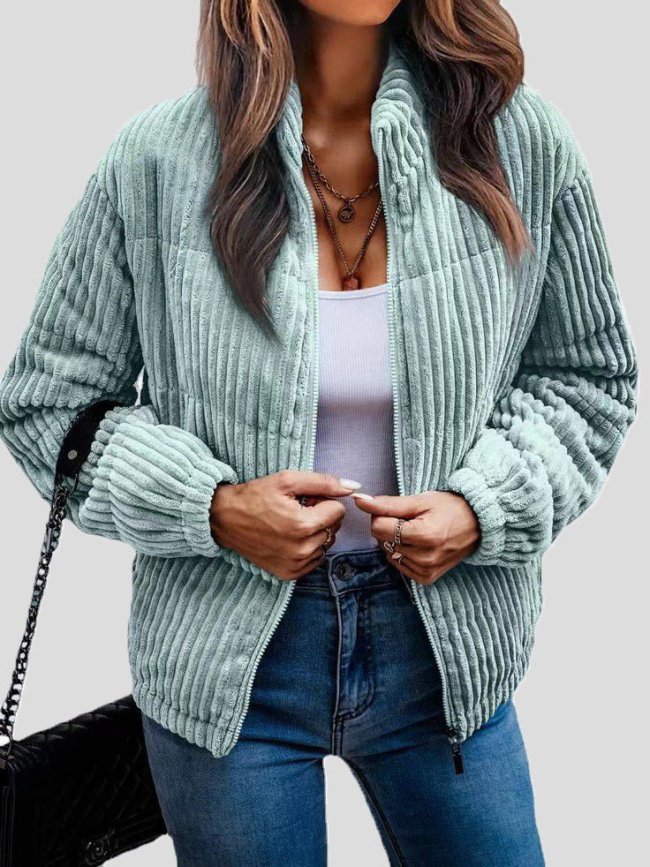 Women's Jackets Solid Zip Long Sleeve Corduroy Jackets