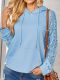 Lace Raglan Sleeve Drawstring Hoodie with Front Pocket