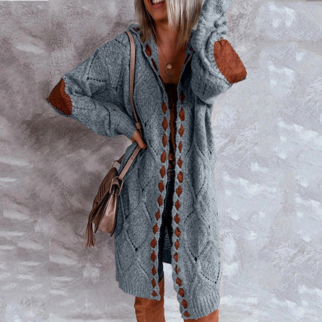 Loose Fit Comfy Warm Open Front Long Sleeve Lightweight Hooded Midi Length Duster Cardigan