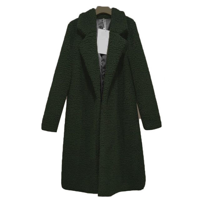 11 Colors Lapel Open Front Winter Warm Faux Long Overcoat Jacket