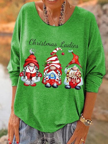 Women's Art Merry Christmas Pattern Casual Long Sleeve Top