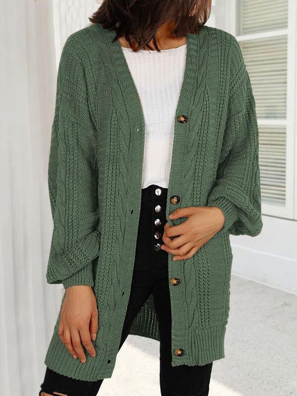 Women's Cardigans Loose Solid Button Knit Cardigan