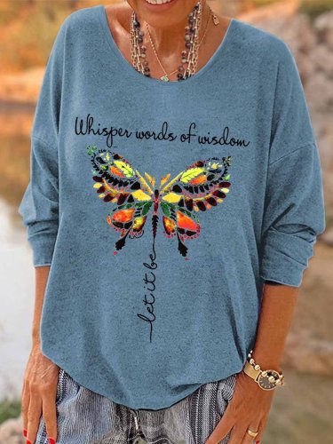 Women's Let It Be Hippie Butterfly Inspired Long Sleeve T-Shirt Top