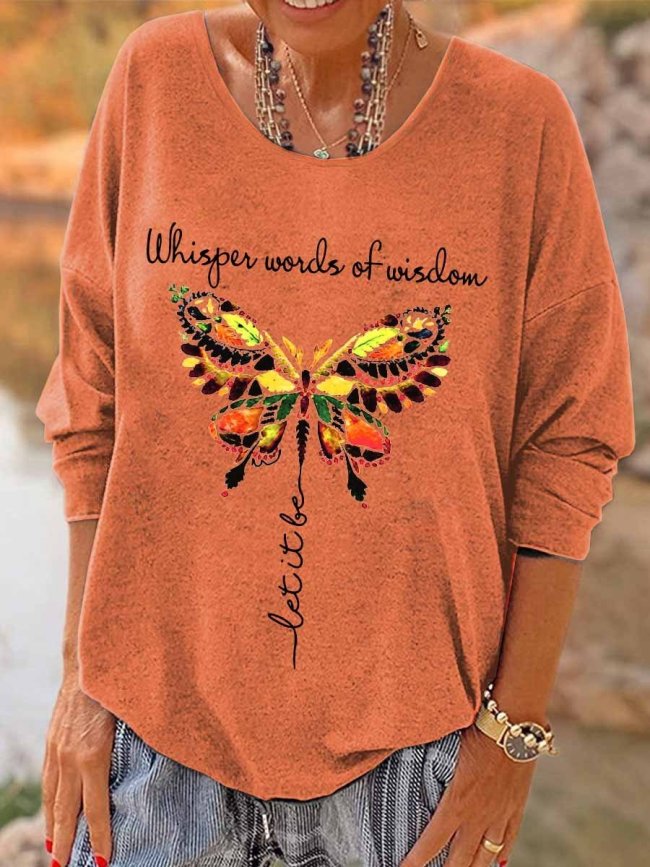 Women's Let It Be Hippie Butterfly Inspired Long Sleeve T-Shirt Top