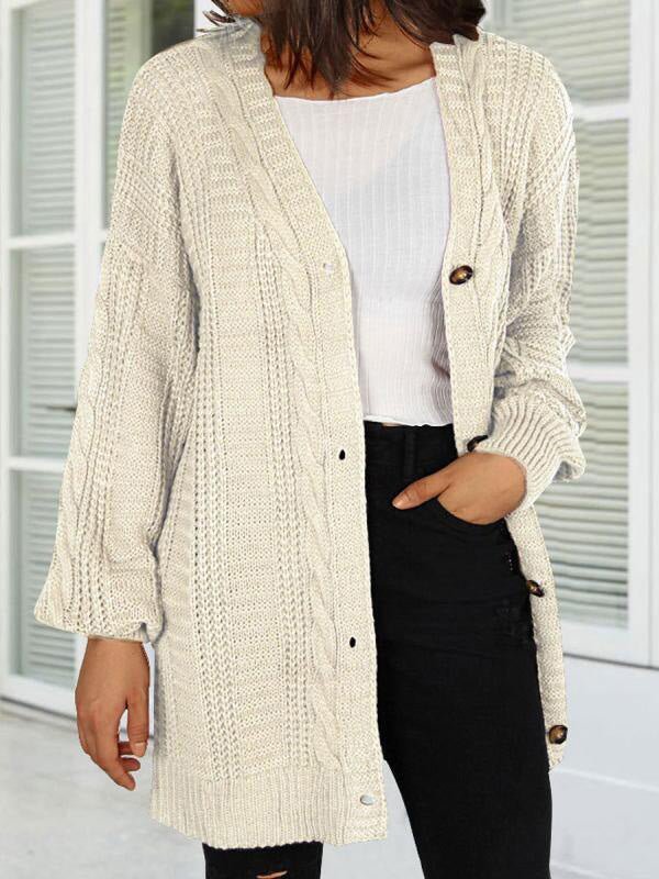 Women's Cardigans Loose Solid Button Knit Cardigan