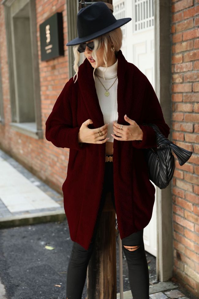 Women's Jacket Buttonless Solid Color Loose Lapel Long Fleece Coat