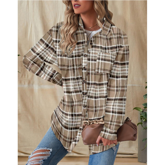 Women's Plaid Shirt Lapel Long Sleeve Check Shirt Oversize Plaid Shirt Jacket