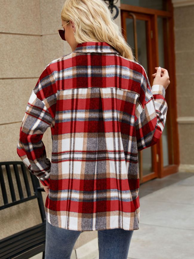 Women's Blouse Checker Print Plaid Long Sleeve Shirts