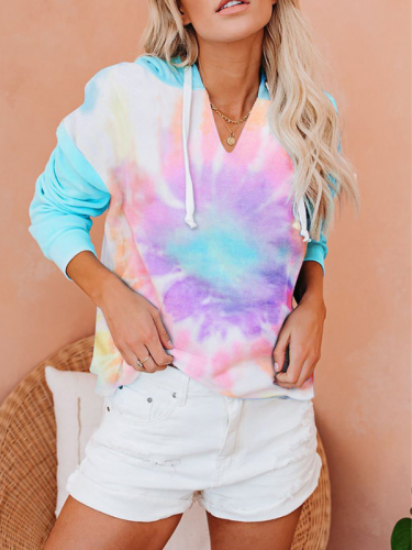 Women's Hoodie Tie Dye Color Loose Casual Sweatshirt Hoodie