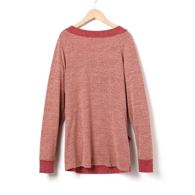 V-Neck Color Matching Pocket Sweatshirt Long Sleeve Loose Pullover Sweatshirt