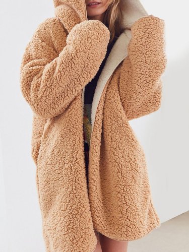Women's Coats Loose Plush Reversible Hooded Warm Coats