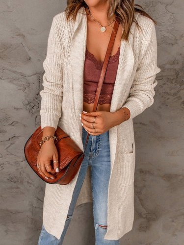 Women's Cardigans Solid Mid Length Long Sleeve Hooded Sweater Cardigan