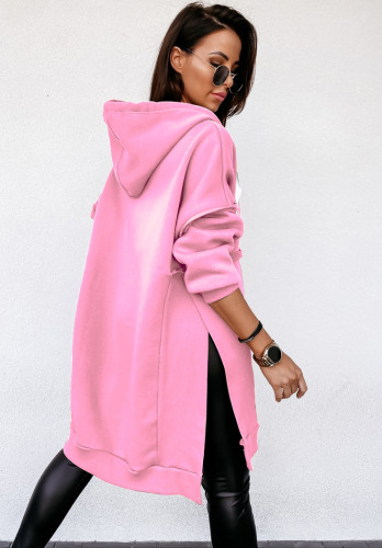 Women's Sweatshirt Hoodie Front Zipper Side Split Oversize Pink Sweatshirt Hoody