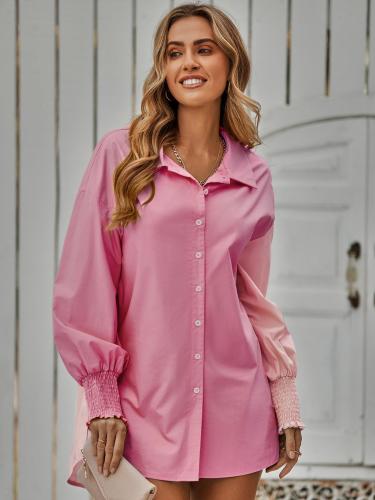 Women's Shirts Single Breasted Casual Contrast Long Sleeve Shirt