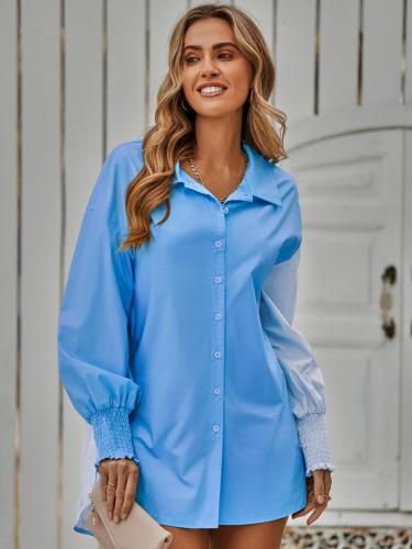 Women's Shirts Single Breasted Casual Contrast Long Sleeve Shirt