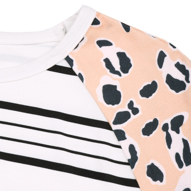 Women's T-Shirt Striped Print Leopard Long Sleeve Crew Neck Casual T-Shirt