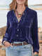 Retro Pocket Button Front Velvet Vintage Shirt Top