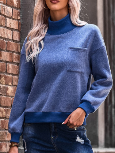 Women's Sweatshirt Turtleneck Fleece Front Pocket Sweatshirt
