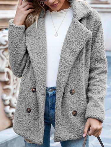 Women's Coat Lapel Collar Double Breasted Teddy Coat