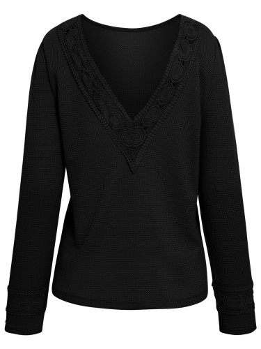 Women's T-Shirt V-Neck/Crew Neck Two Wear Style Long Sleeve Knitted Top