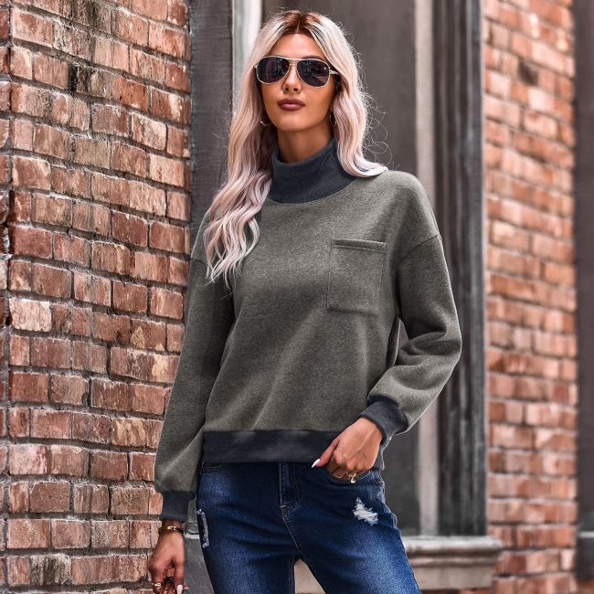 Women's Sweatshirt Turtleneck Fleece Front Pocket Sweatshirt