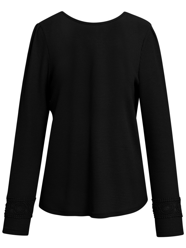 Women's T-Shirt V-Neck/Crew Neck Two Wear Style Long Sleeve Knitted Top