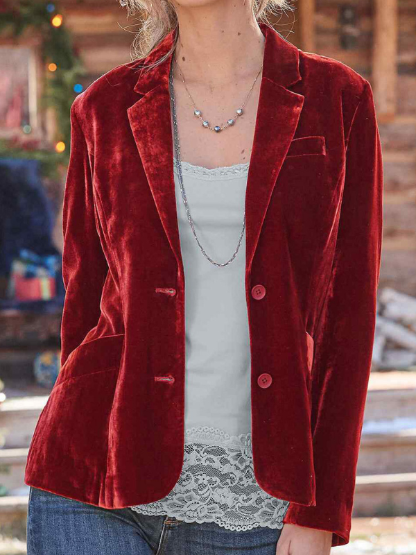 US 39.99 Women's Blazers Jacket Gold Velvet Lapel Pocket Ladies