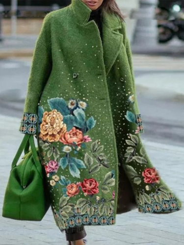 Autumn Winter Long Sleeve Pocket Green Outwear Casual Loose Blend Wool Long Overcoat Women Vintage Button Cardigan Tops Jackets