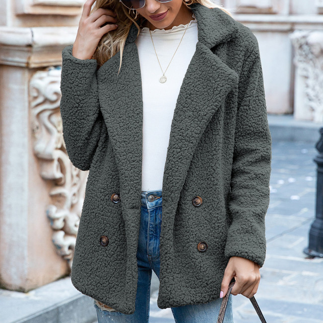 Women's Coat Lapel Collar Double Breasted Teddy Coat