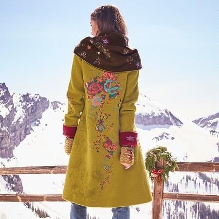 Women Fall Winter Yellow Vintage Floral Printed Trench Coat Long Sleeve Coat Loose Windbreaker Coat Hooded Jacket Long Cardigan Outerwear