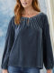 Women's Velvet Blouse Balloon Sleeves Crew-neck Ladies Top