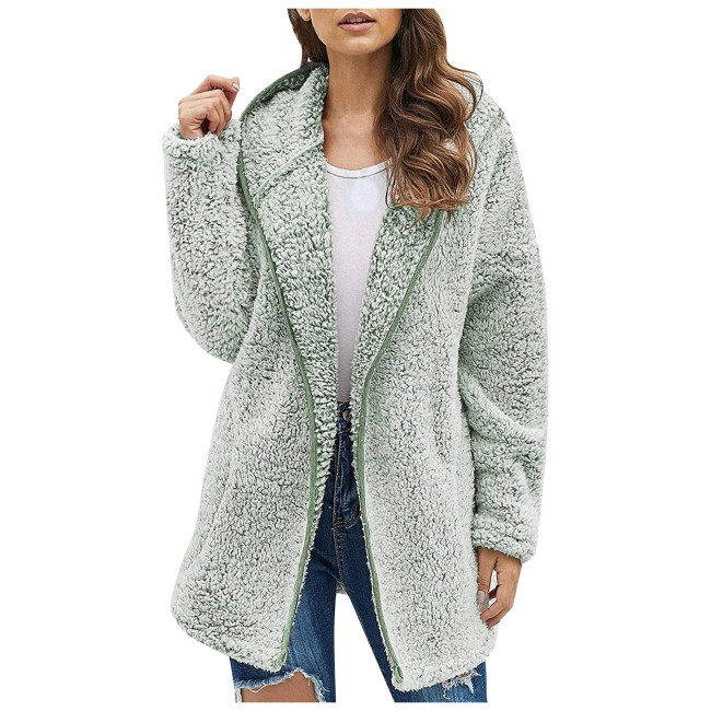 Women's Coats Casual Solid Lapel Plush Hoodie Coats