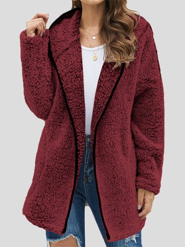 Women's Coats Casual Solid Lapel Plush Hoodie Coats