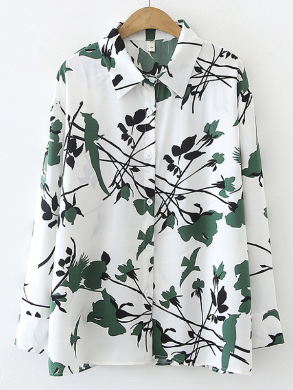 Women's Shirt Waterdrop Floral Pattern Long Sleeve Light Weight Chiffon Shirt