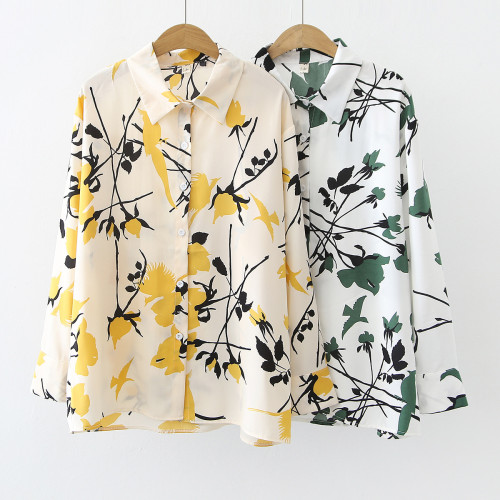 Women's Shirt Waterdrop Floral Pattern Long Sleeve Light Weight Chiffon Shirt