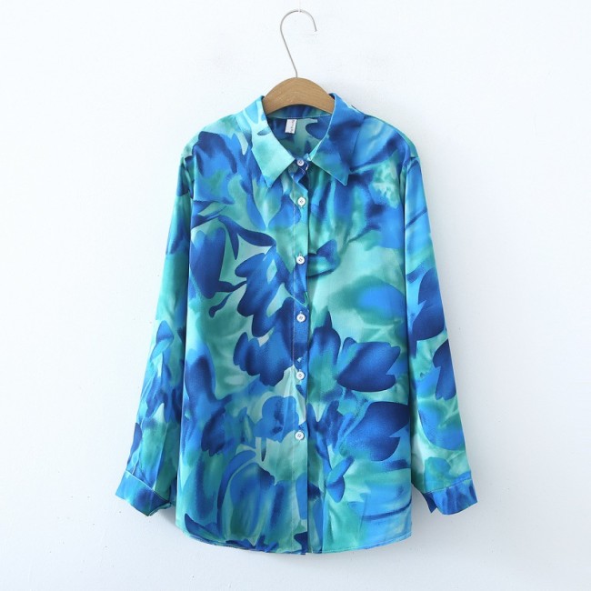Women's Shirt Tie Dye Waterdrop Pattern Long Sleeve Light Weight Chiffon Shirt