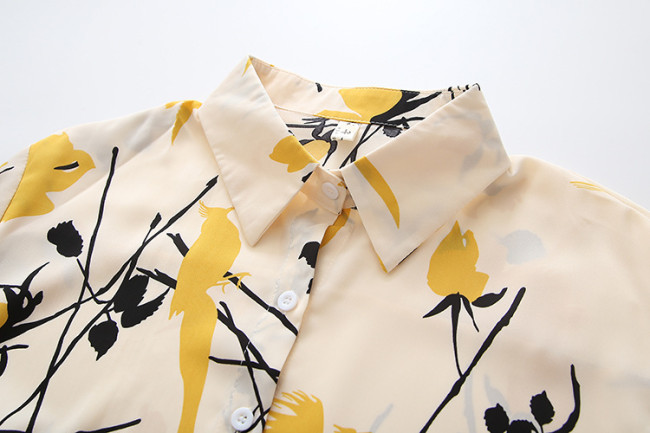 Women's Shirt Waterdrop Floral Pattern Long Sleeve Light Weight Chiffon Shirt