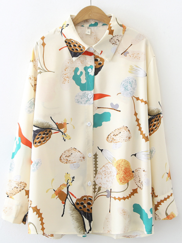 Women's Shirt Country Inspired Printed Long Sleeve Lapel Chiffon Shirt Top