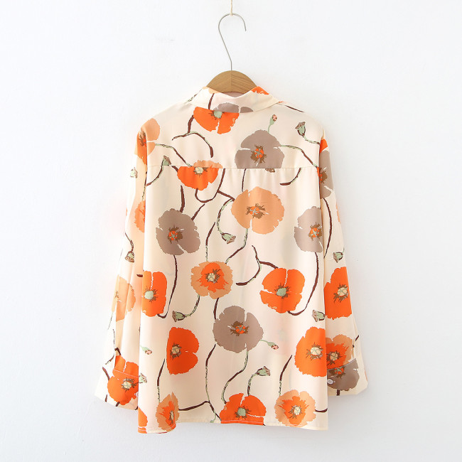 Women's Shirt Long Sleeve Lapel Floral Print Chiffon Blouse Top