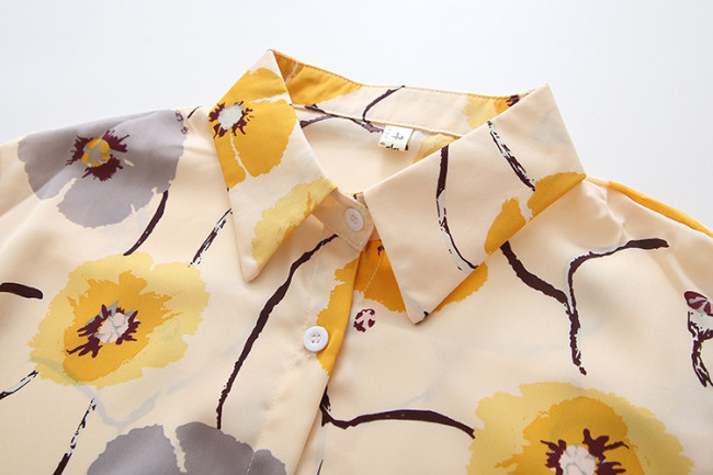 Women's Shirt Long Sleeve Lapel Floral Print Chiffon Blouse Top