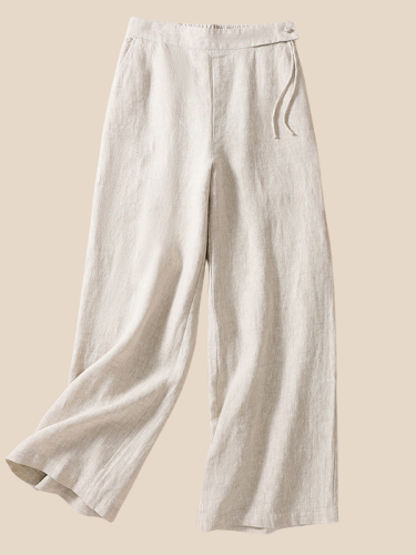 Women's Linen Pant Loose Straight Pants Drawstring Casual Cotton Linen Vintage Pants