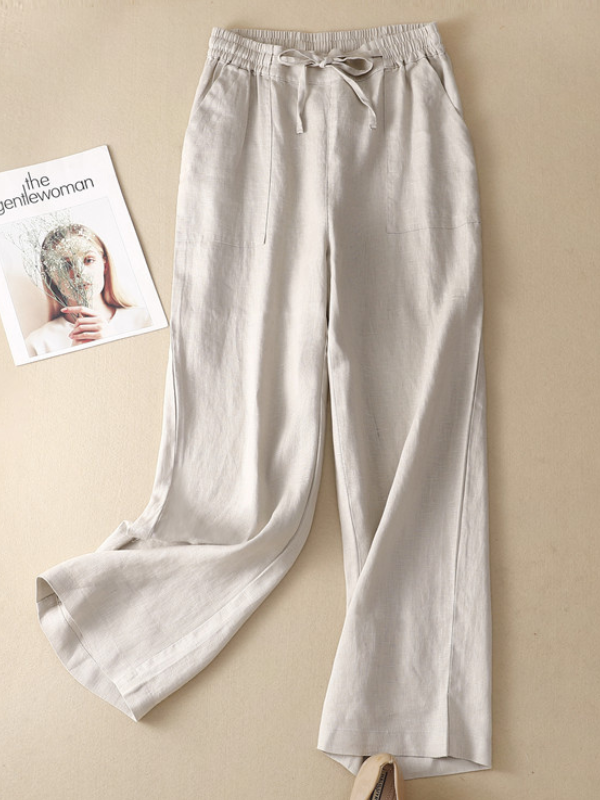 Women's Linen Pant Wide Leg Pants Loose High Waist Straight Pants Drawstring Casual Cotton Linen  Pants