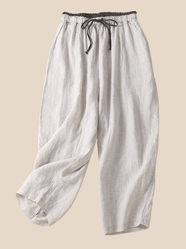 Women's Linen Pant Wide Leg Pants Loose Straight Pants Drawstring Casual Cotton Linen  Pants