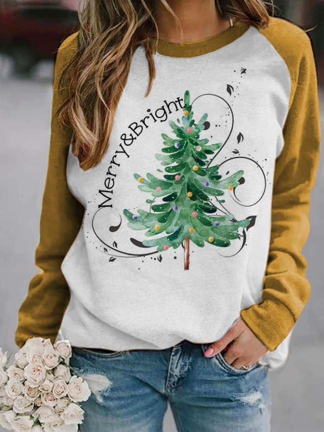 Women Merry Christmas Tree Print Casual Sweatshirt