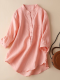 Women's Cotton Linen Shirt Stand Collar Front Pocket Mid Sleeve Ladies Linen Blouse Top