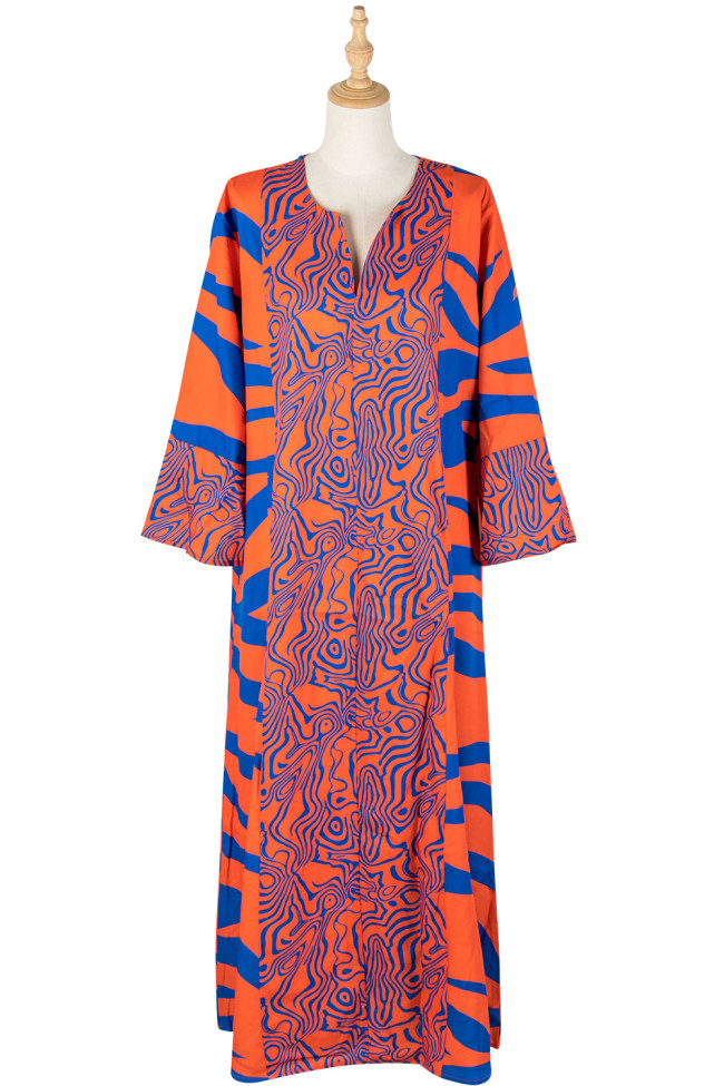 Women's Dress V-Neck Printed Long Sleeves Casual A Line Maxi Holiday Dress