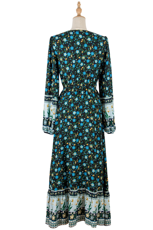 Women's Dress V-Neck Floral Print Long Sleeves Long Maxi Boho Dress