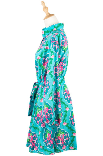 Women's Dress Lapel Floral Print Long Sleeves Single-Breasted High Waist Shirt Dress