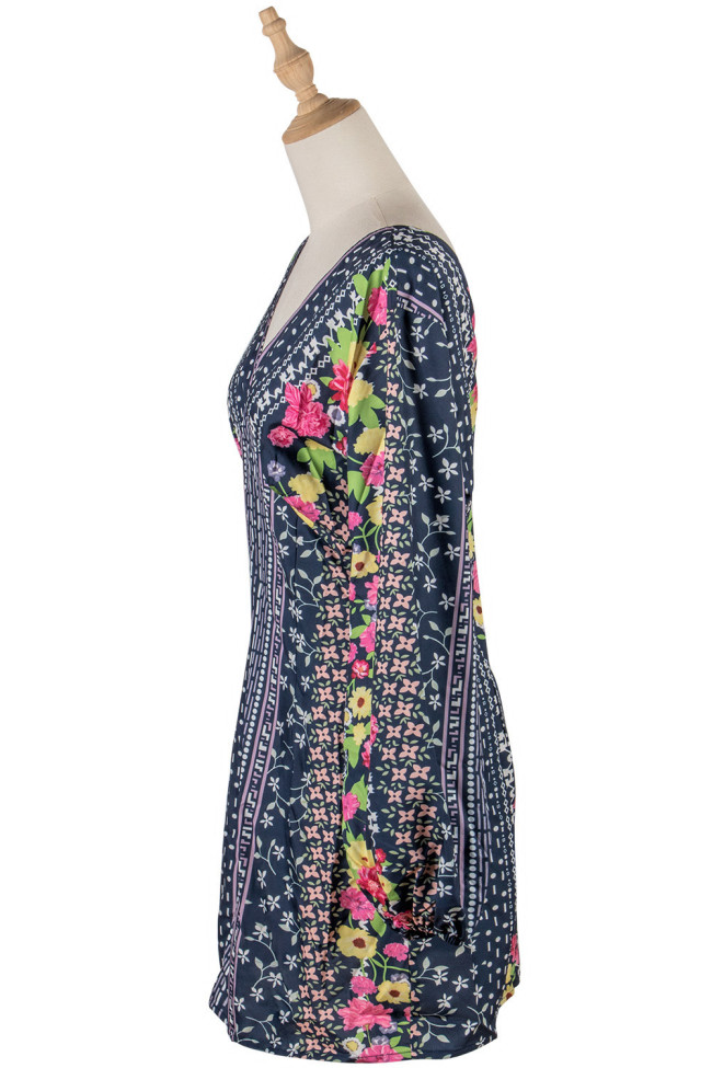 Women's Dress V-Neck Floral Pattern Long Sleeve Mini Party Dress